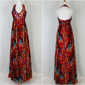 Adrianna Papell Empire Waist Jewed Gown Dress Halter Gown 6 1999 2000